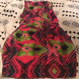 Tribal print dress with pockets/gold detailsUK8